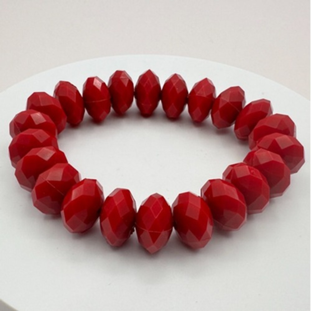Vintage 90s Red Faceted Beaded Stretch Bracelet Retro Statement Women's Jewelry